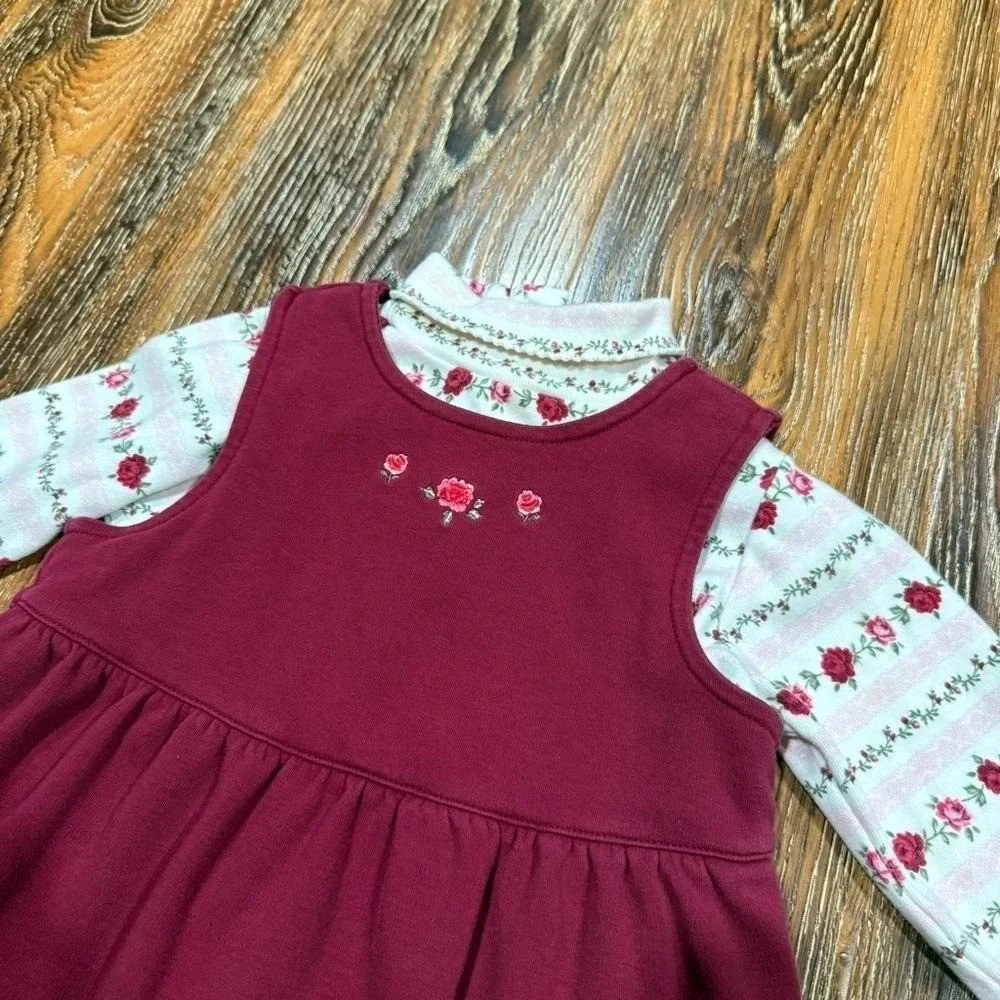 Gymboree Burgundy Girls Dress Size 18/ 24M Vintage Y2K Fashion Baby Floral Shirt